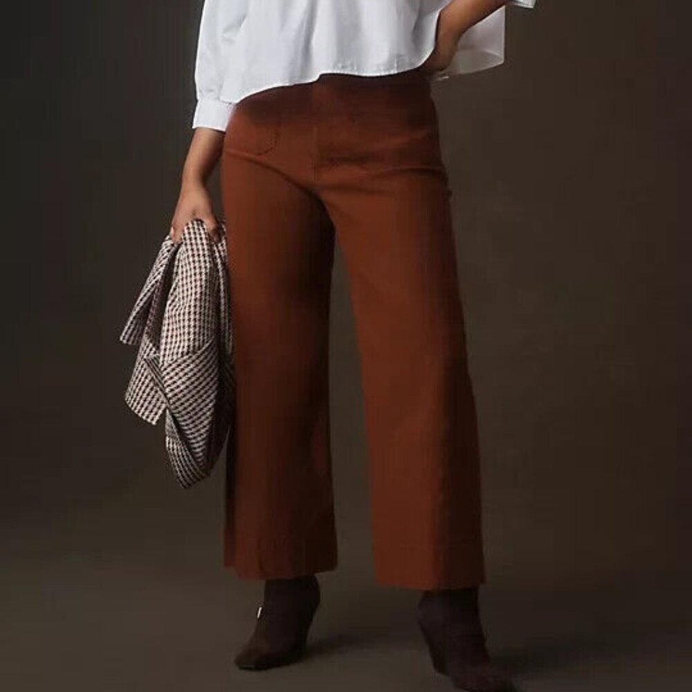 Anthropologie 28P The Colette Cropped Wide-Leg Pants 28 Petite Mango Brown NWT - Picture 6 of 6